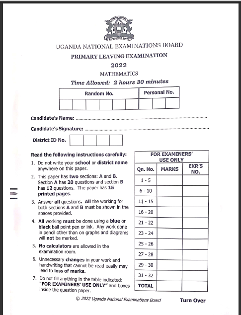 PLE MATHEMATICS ENGLISH SCIENCE AND SST QUESTION PAPERS 2022
